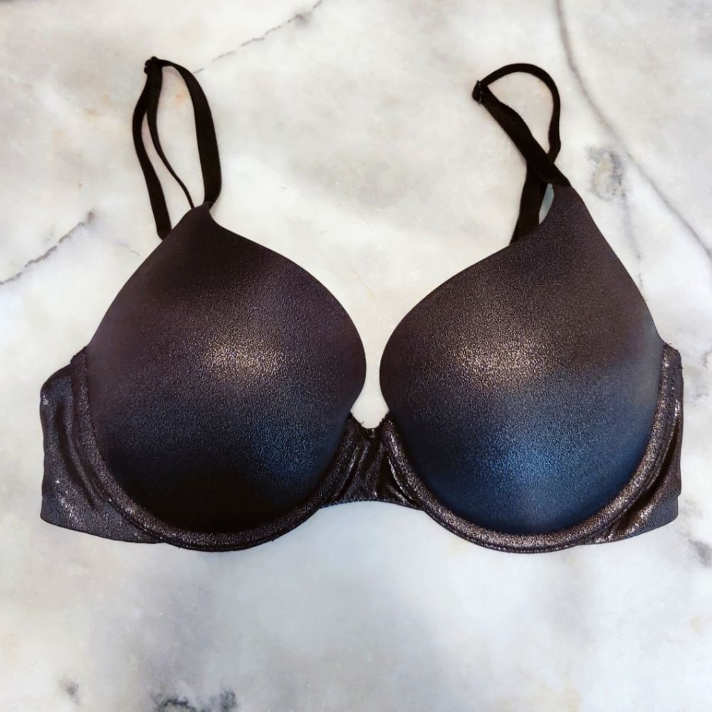 EUC Victoria's Secret Black Metallic Shimmer Perfect Shape Bra, Sz 34C